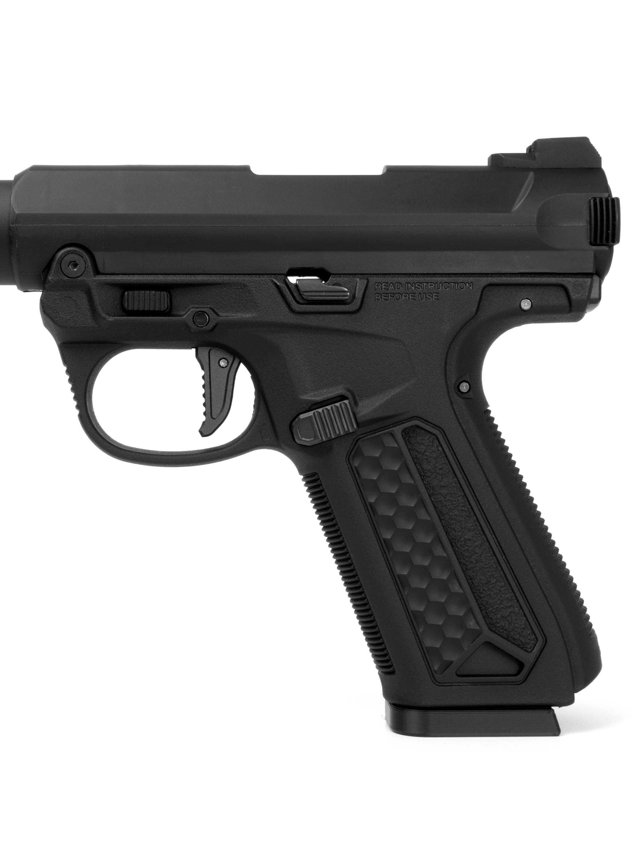 black AAP-01 cnc machined magazine release button side view#color_black