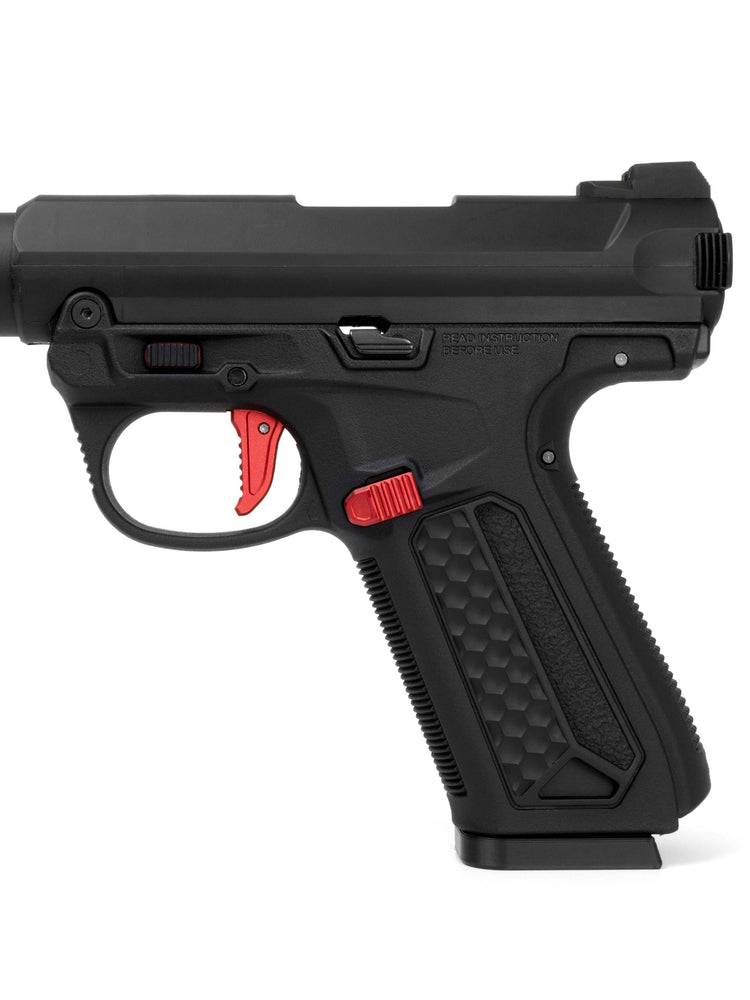 red AAP-01 cnc machined magazine release button side view#color_red