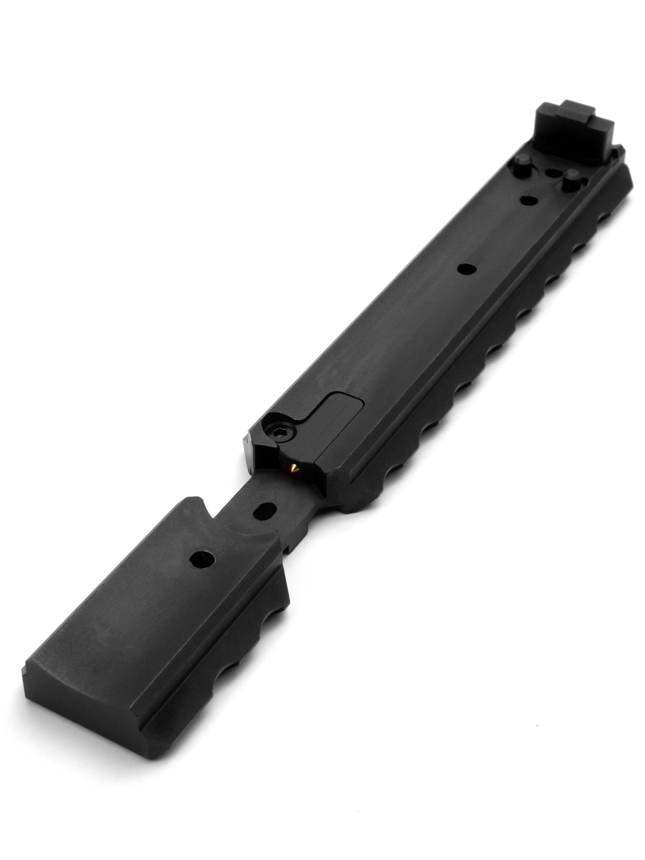 bottom side view of tridos tdc cnc machined rail in black color#size_short