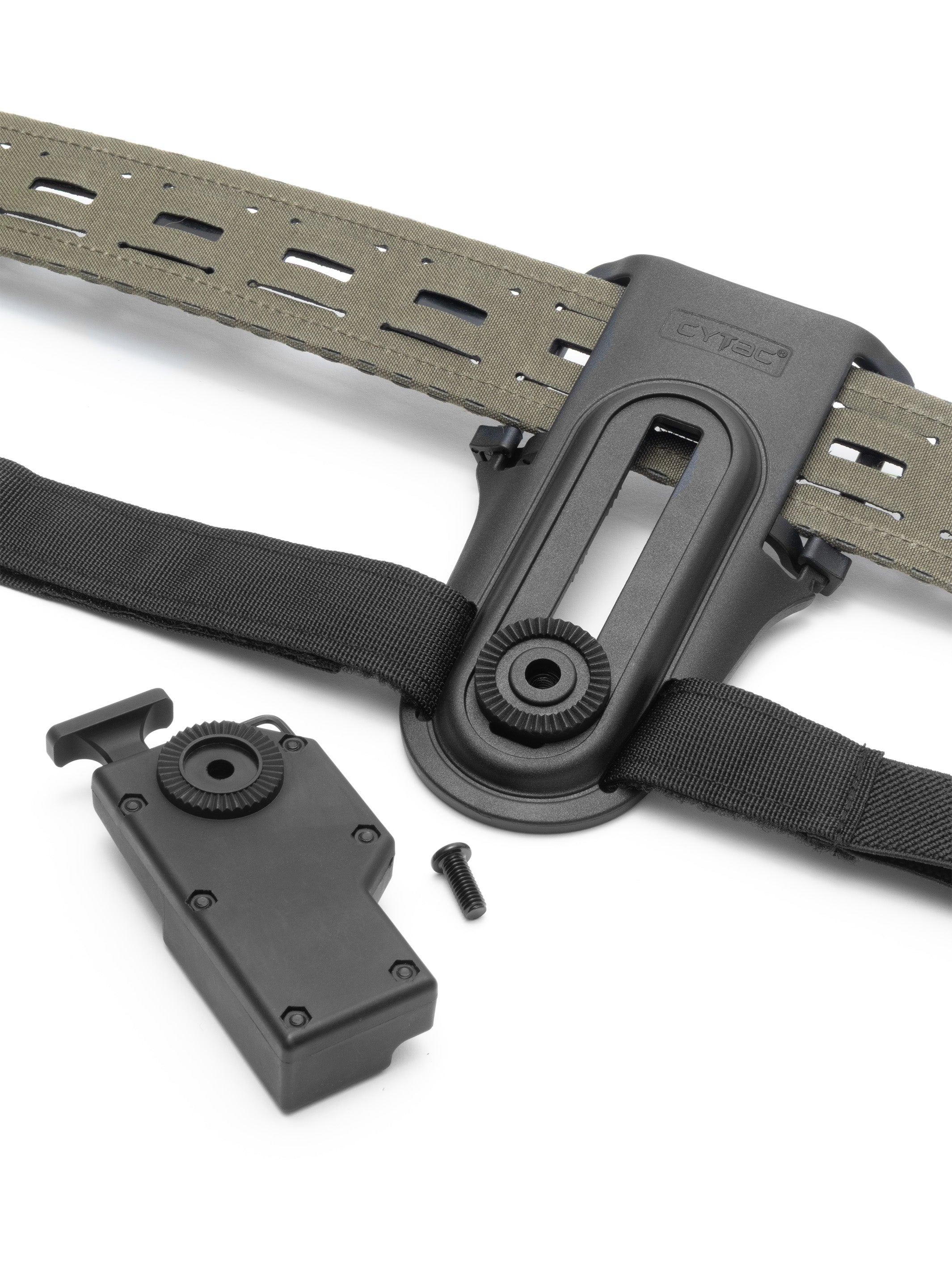 cytac drop-leg holster platform mounted on templars gear belt alongside Novritsch universal open holster that can be mounted using a single screw.