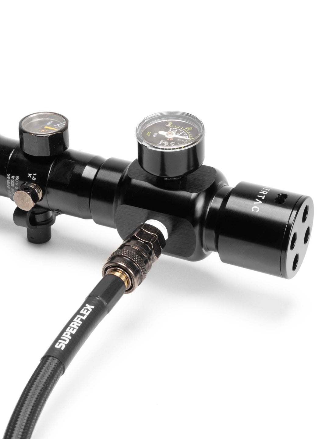 40inch hpa air line with black braided sleeve and US spec foster fittings attached to airtac AT200 regulator