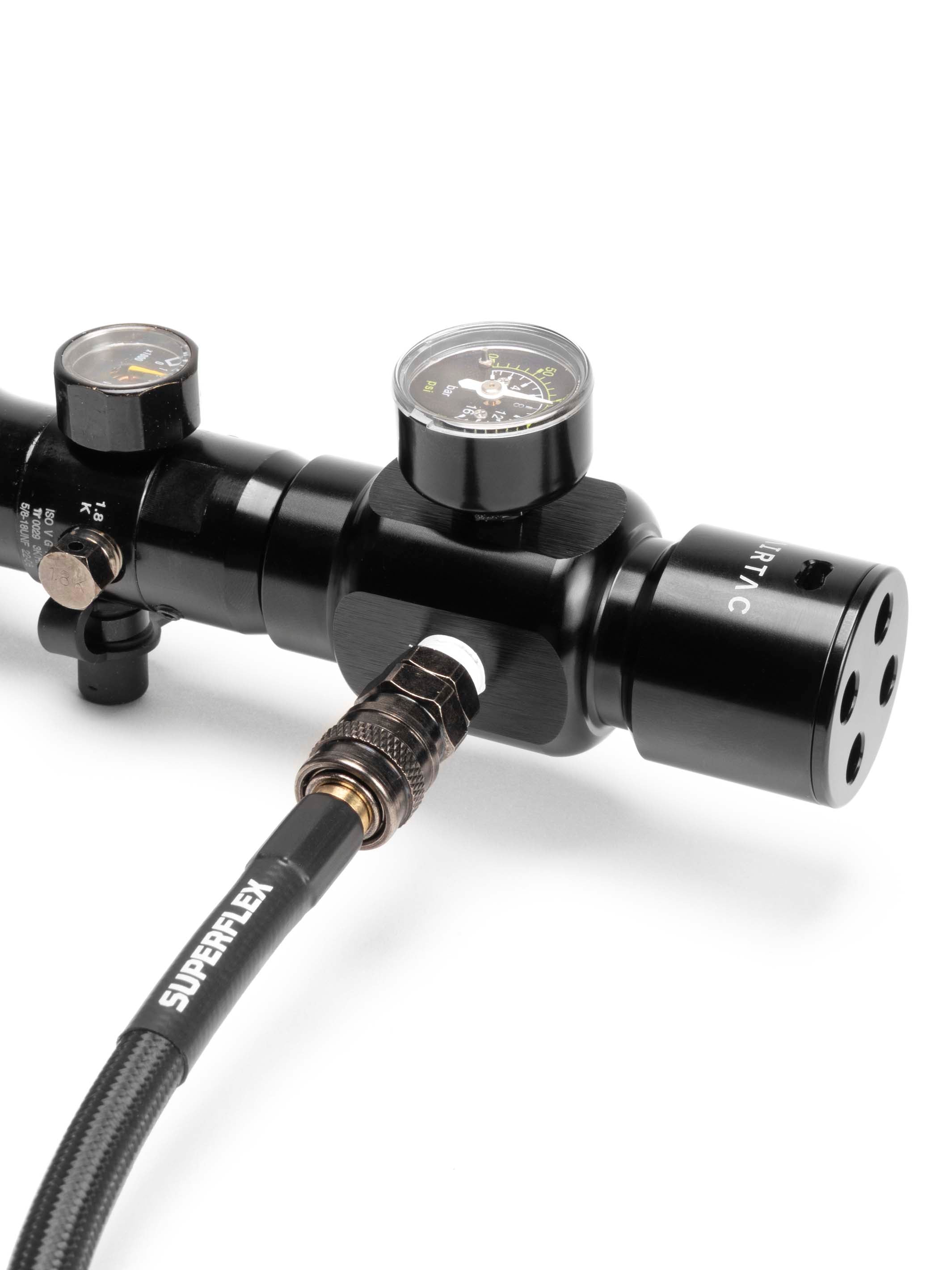 40inch hpa air line with black braided sleeve and US spec foster fittings attached to airtac AT200 regulator