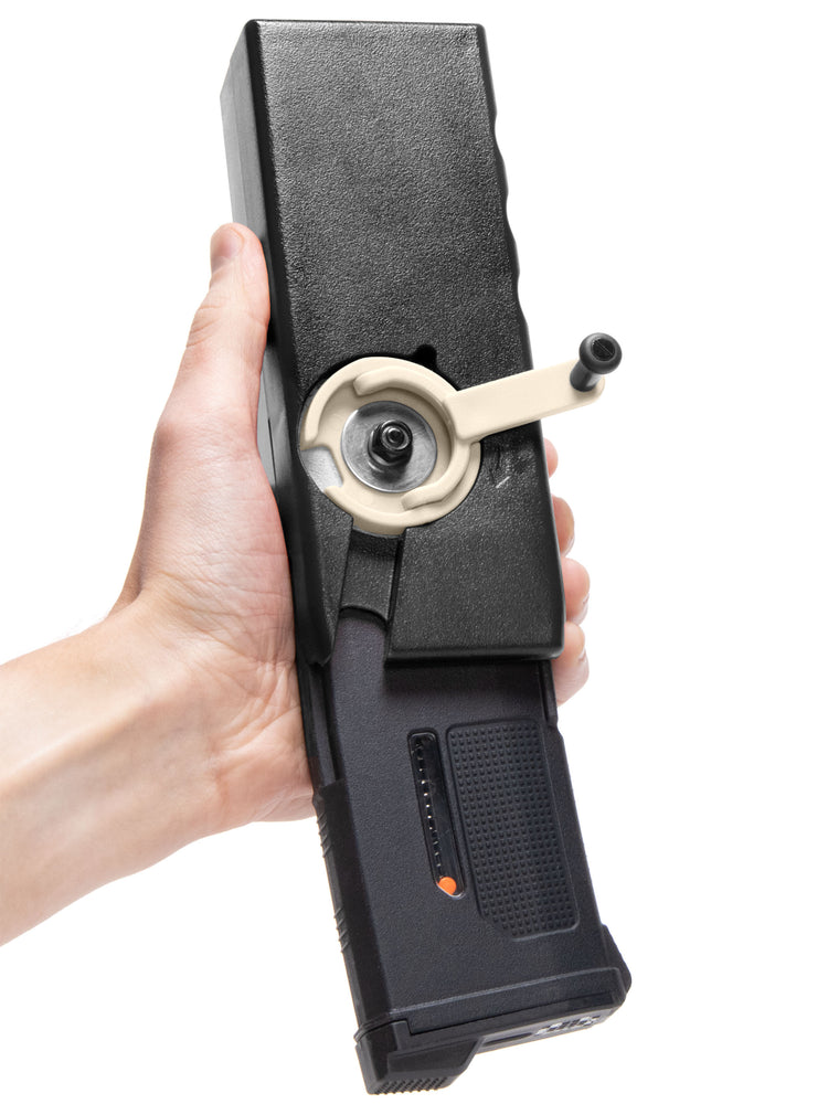 EMG ODIN M12 sidewinder speedloader filling an airsoft PTS EPM1S magazine#color_black