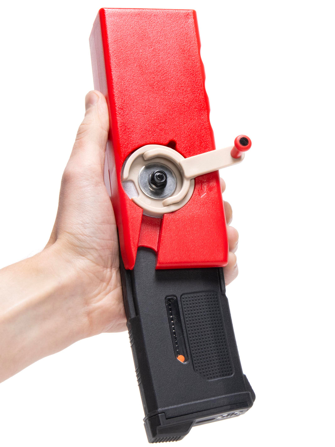 EMG ODIN M12 sidewinder speedloader filling an airsoft PTS EPM1S magazine#color_red