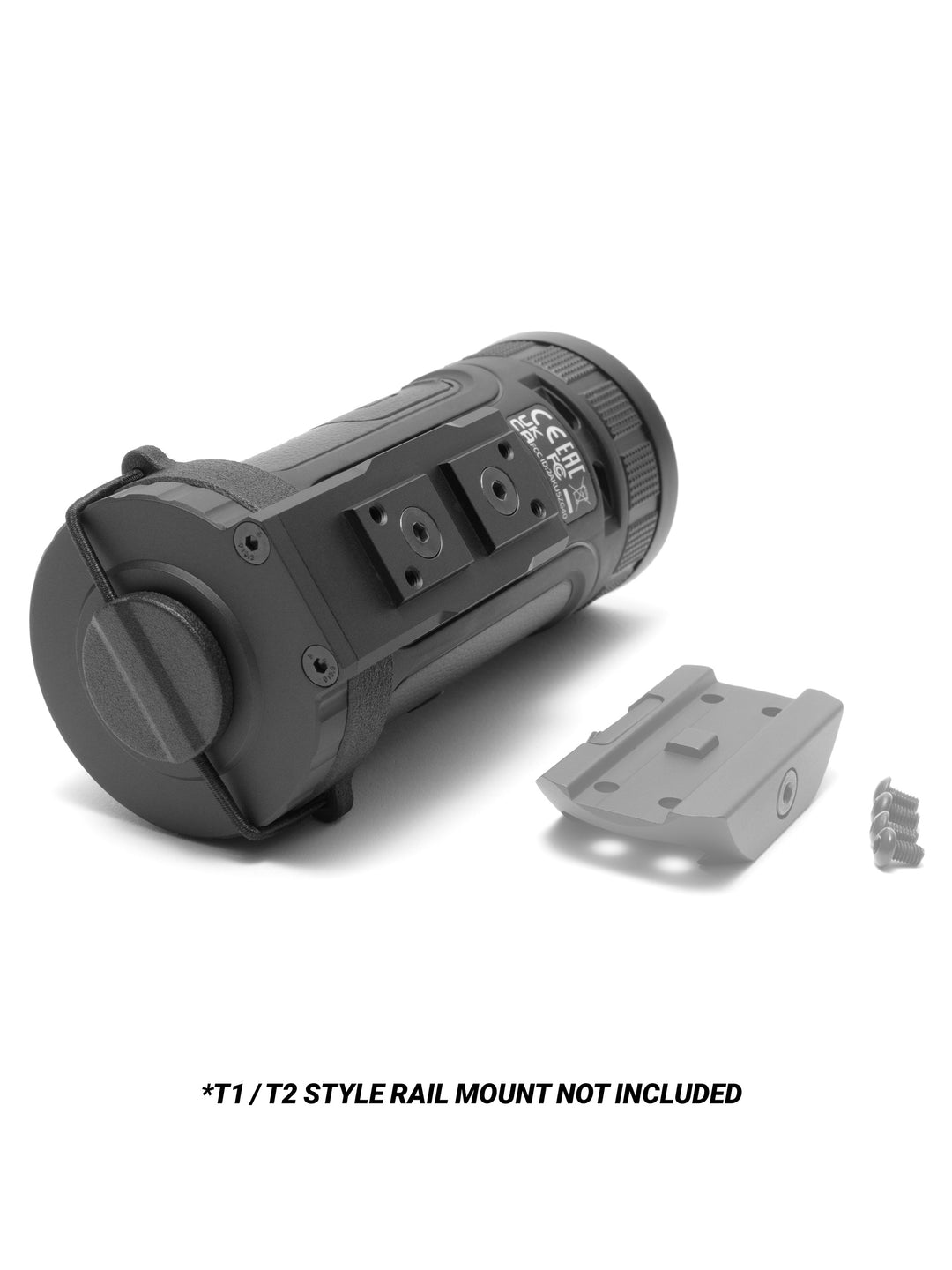 OwlSet thermal monocular with protector and mount base, T1 style rail mount shown as not included