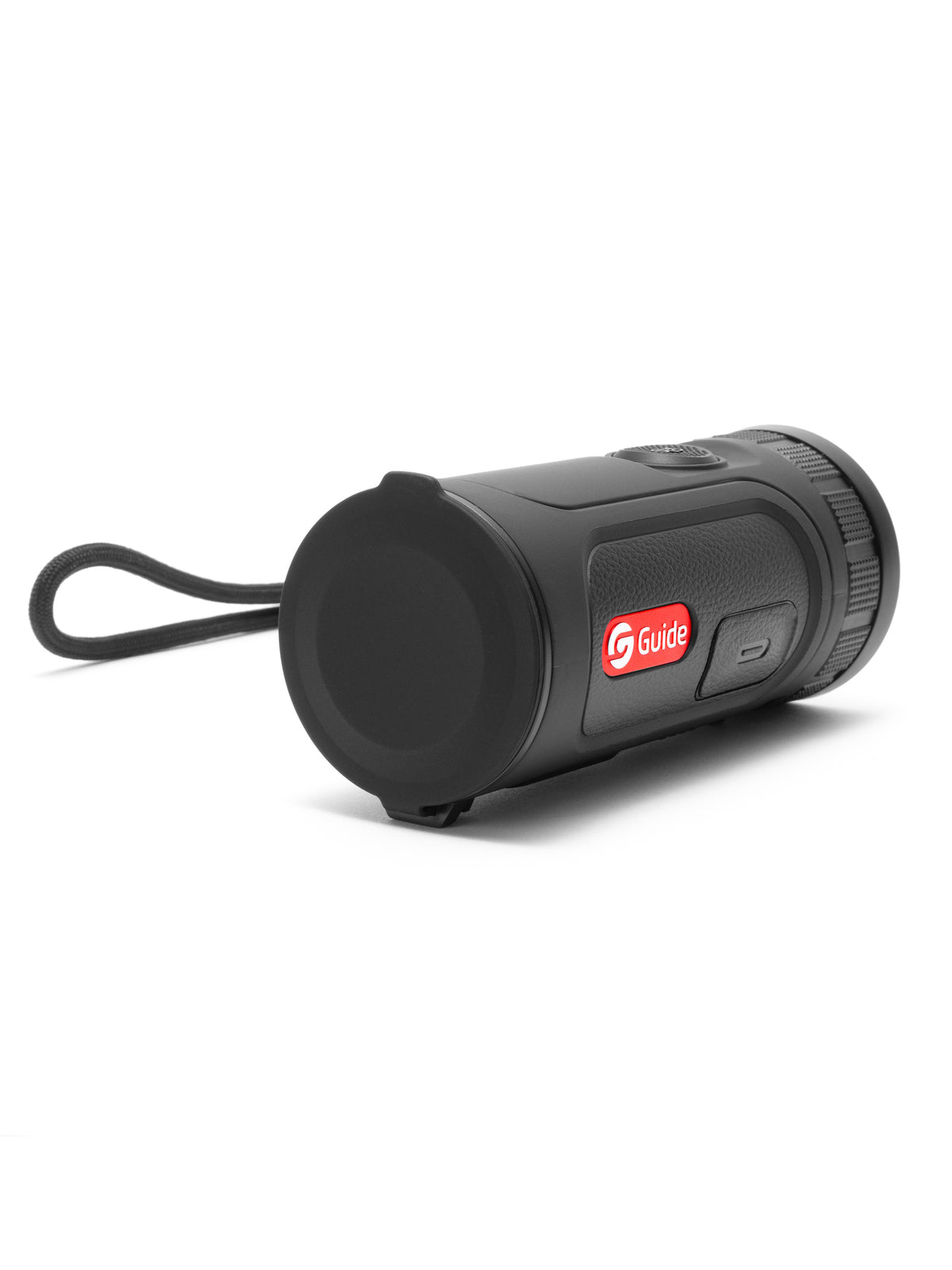 Guide TE211M with lens cap fitted over the front optic and the Guide logo on the side panel
