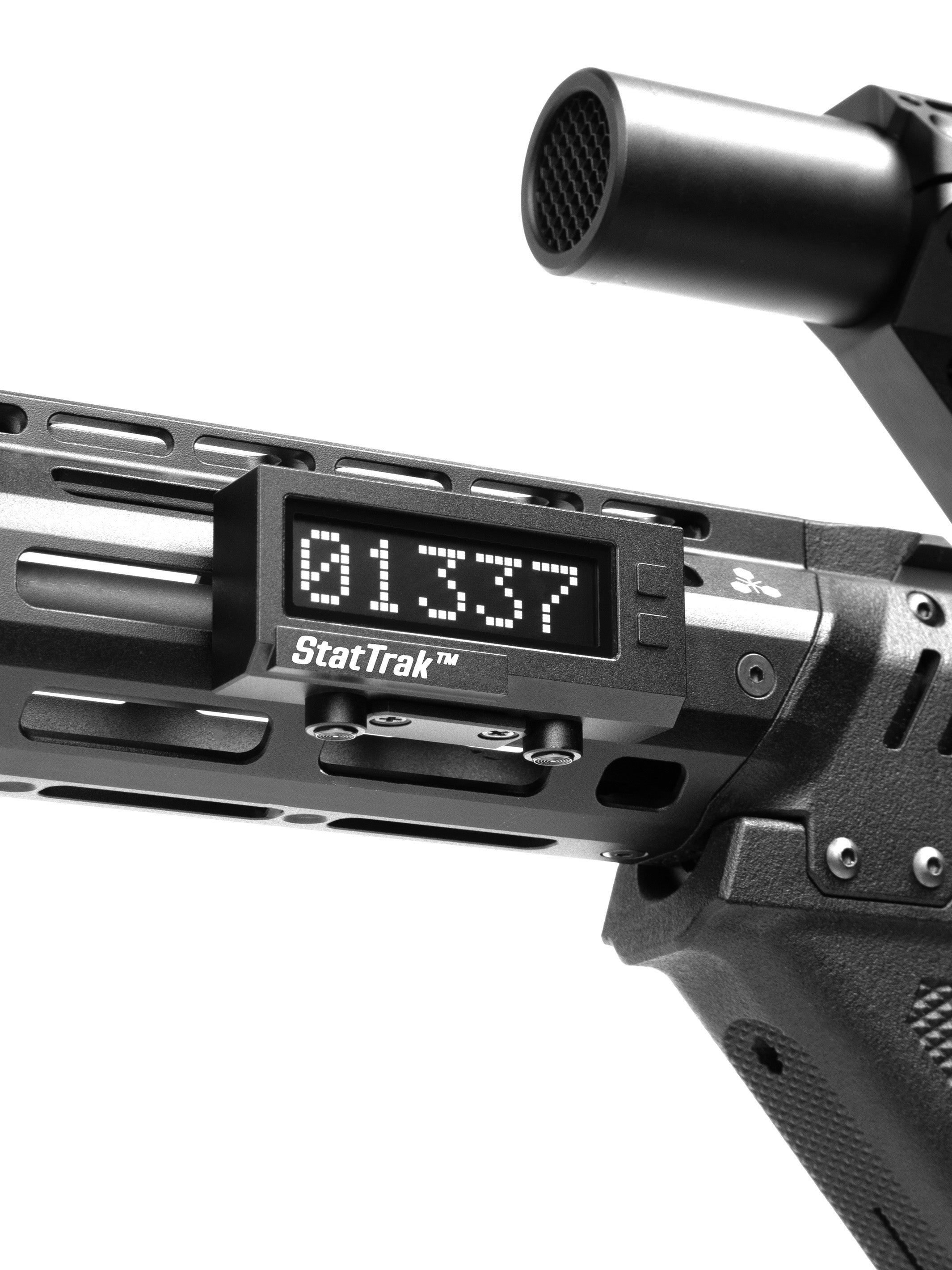 Real Life StatTrak hit counter mounted on airsoft replica M-LOK handguard