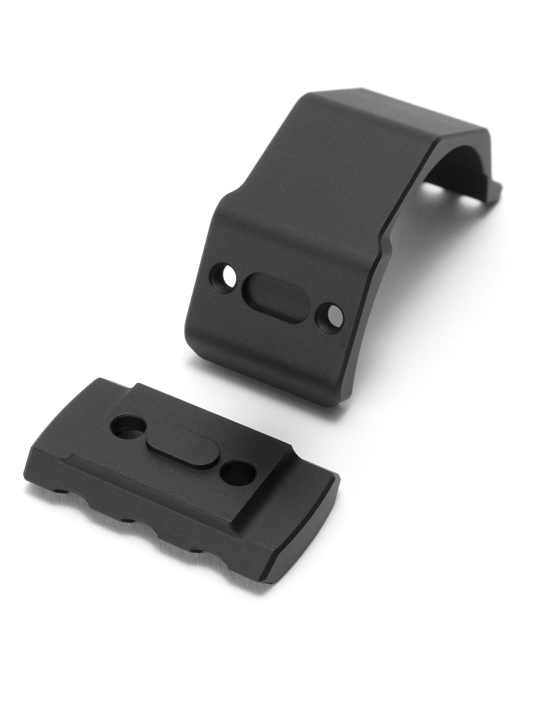 Curved aluminum clamp bracket and picatinny rail plate included with the top mount