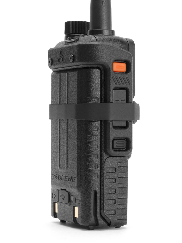 UV-5RM radio with PTT blocker installed and volume dial upgrade