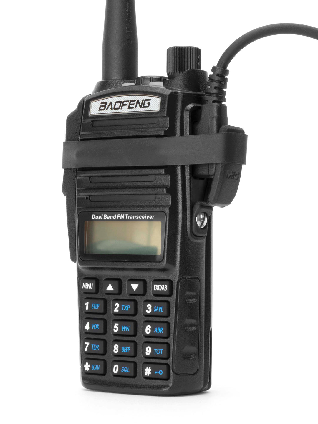 Baofeng UV-82 with PTT guard installed  with external PTT plugged in