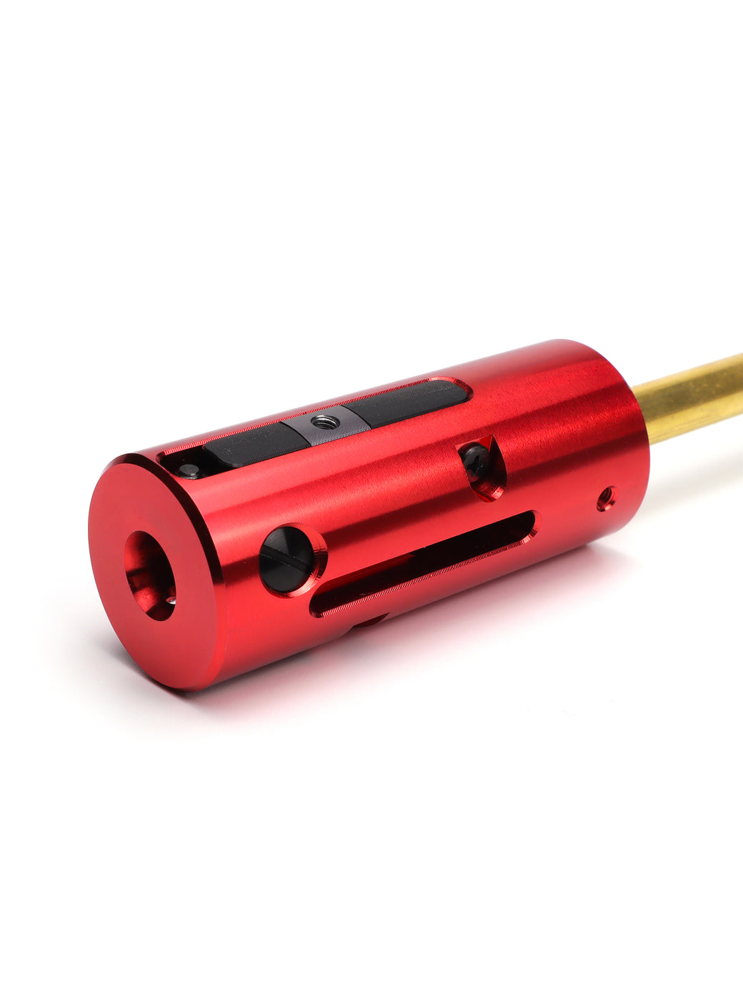 Red Action Army CNC VSR10 hop-up chamber with the black TDC 2.0 insert and brass barrel