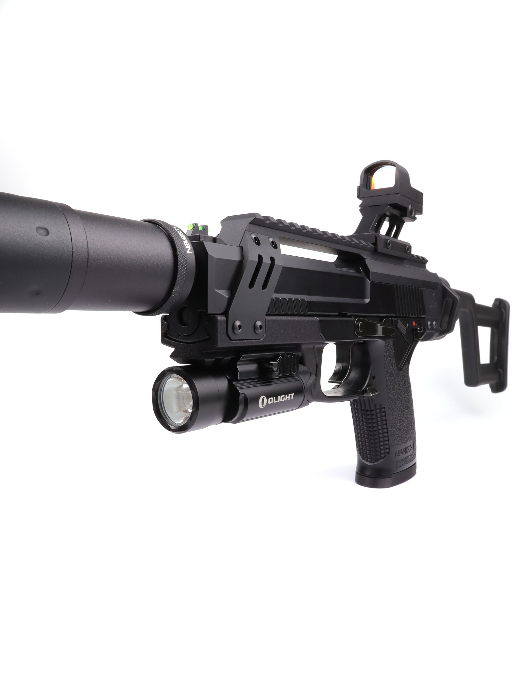 Complete Nano Carbine with flashlight, red dot and suppressor built on the long rail